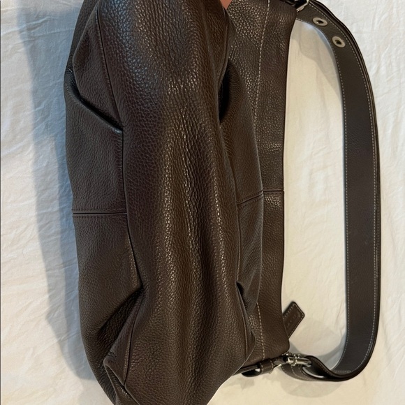 Coach Pebbled Leather Brown Hobo Shoulder Bag with Purple Lining - Picture 6 of 11